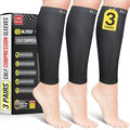 BLITZU 3 Pairs Calf Compression Sleeves for Men and Women. Footless Compression Socks & Leg Support for Running, Travel, Nursing, Fitness. Shin Splints Pain Relief & Reduce Swelling Black XXL