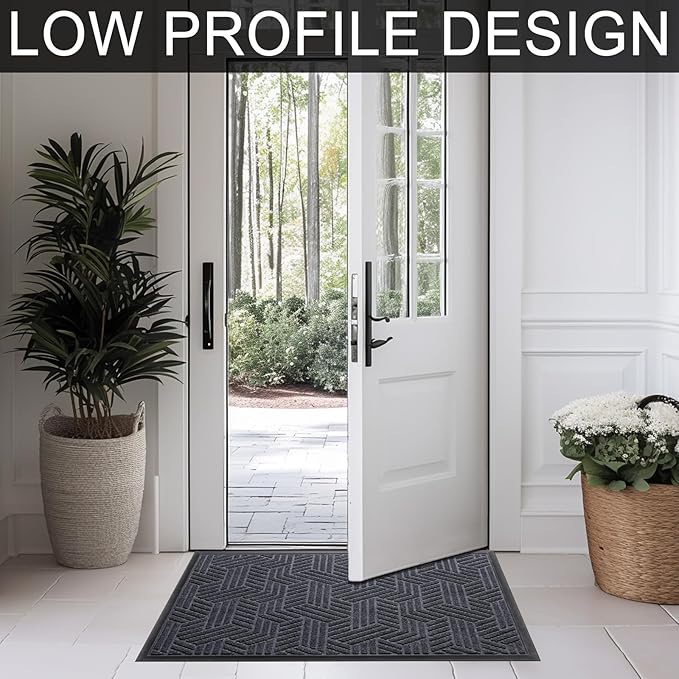 XADP Front Door Mat 36"x24" Indoors Outdoors Welcome Mats, Waterproof Non-Slip Rubber Backing Heavy Duty Doormat Outside Entrance, Low Profile Entryway Rugs Floor Mat for Patio, Pattern B Grey