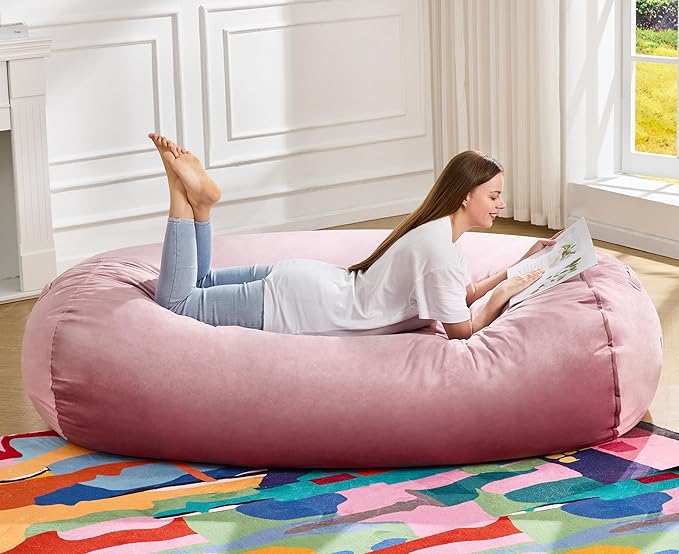 Hobestluk 5FT Bean Bag Chair Large Beanbag Lounger with Removable Cover Adult Bean Bag Chair with Portable Handle Desgin for Living Room Bedroom (Pink, 5FT)