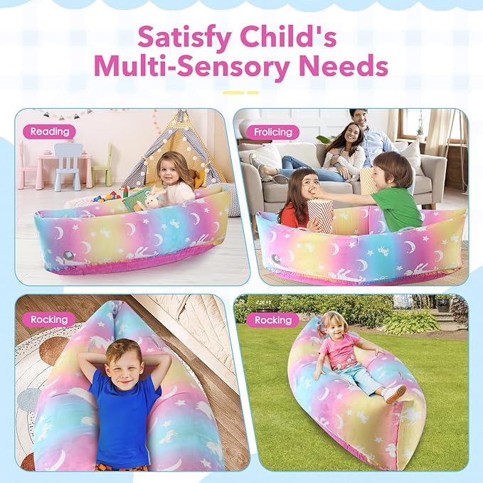 Toggloo Upgraded Sensory Chair for Kids — 60"Sensory Pod Sitting for Autistic Children, Peapod Canoe, Inflatable Peapod for Children, ADHD Sensory Pea Pod with Electric Air Pump,Colorful