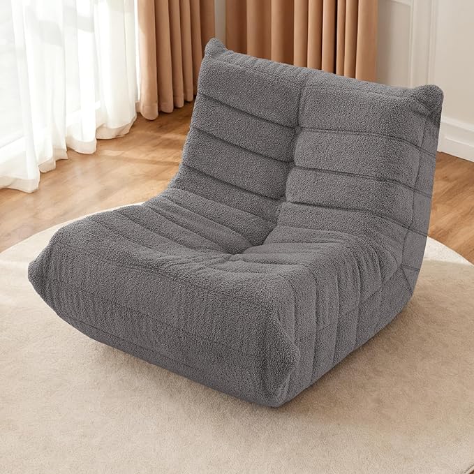 HABUTWAY Bean Bag Chairs Fireside Lazy Floor Sofa, Soft Teddy Fleece Bean Bag Sofa with High-Resilience Foam Filling，Beanbag for Living Room, Bedroom, Office (Dark Grey Teddy)