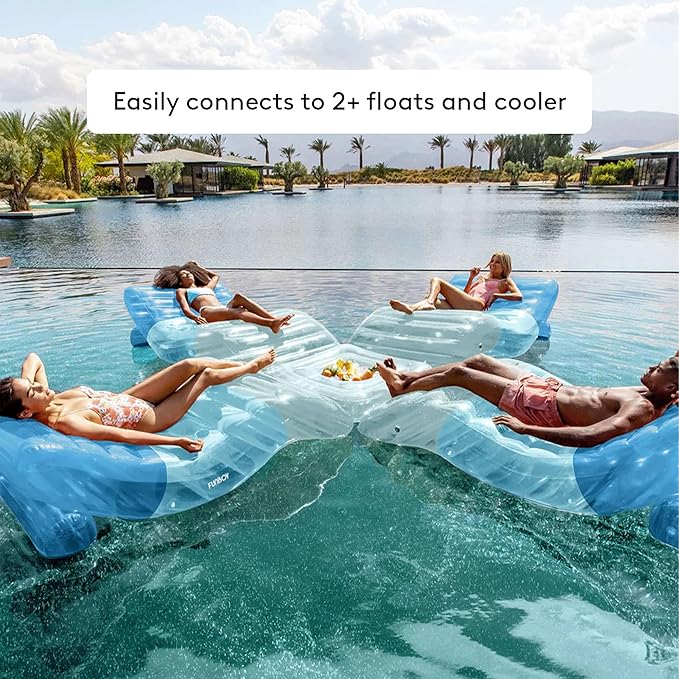 FUNBOY Giant Inflatable Luxury Tri-Color Blue Chaise Lounger, Chair Pool Float for Adults, Perfect for a Summer Pool Party, Bundle Pack of 2