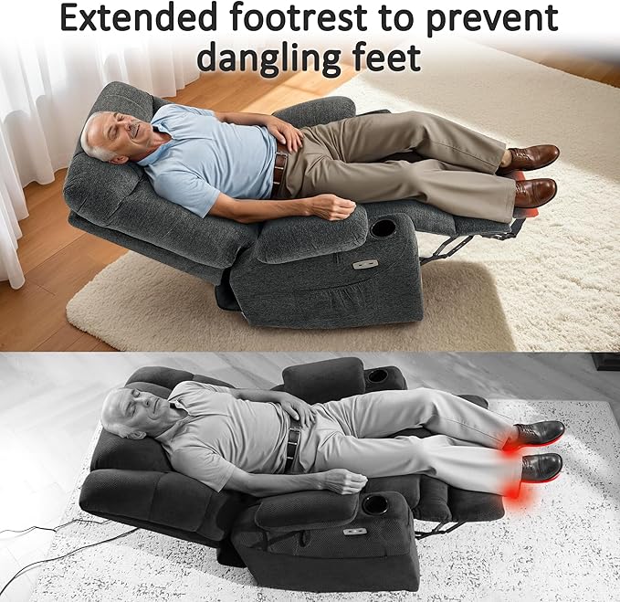 MCombo Oversized Power Lift Recliner Chair with Extended Footrest, Extra Wide 27.2" for Big and Tall Elderly People, Fabric R7399 (Dark Gray, Large-Oversize)