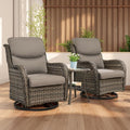 Rilyson Wicker Rocking Chair Swivel Chairs - 3 Piece Rocker Patio Furniture Set Rattan Rocking Bistro Sets with Glass Top Side Table for Outdoor Porch Deck Garden Backyard (Mixed Grey/Grey/Smile)