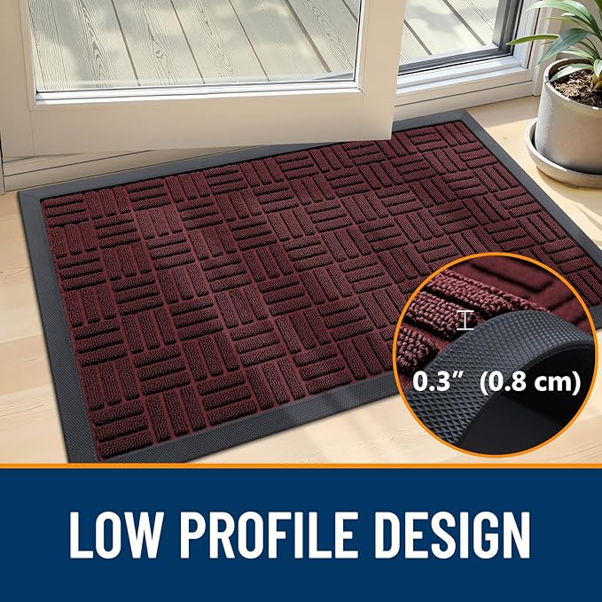 OLANLY Front Door Mat Outside Entrance 71x23, Absorbent, Heavy Duty Sturdy Natural Rubber Doormat Indoor Outdoor, Non-Slip, Stain and Fade Resistant, Low Profile Floor Mat for Entryway, Burgundy