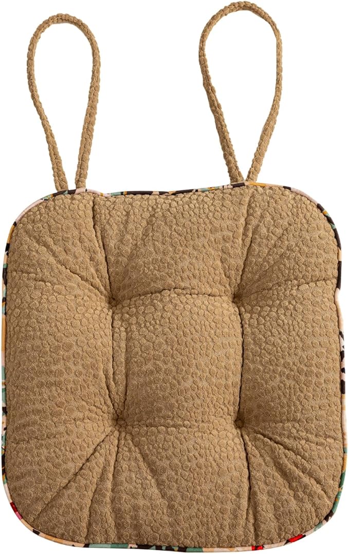 Soft Comfort Chair Pads with 3D Dots Pattern Jacquard Warm Square Chair Cushion with Ties Thicken Non-Slip Floor Pillow Fluffy Seat Cushion for Office Dining Kitchen (Coffee,15"x15")