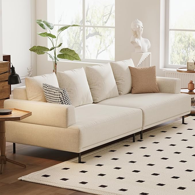 Modular Sectional Sofa for Living Room, 109.4" Wide Mid-Century Modern Fabric Couch with Cozy Seating, Suitable for Living Room, Bedroom & Daily Relaxation - Beige