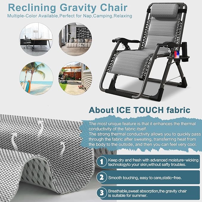 ABORON Zero Gravity Chair,Premium Outdoor Lawn Folding Lounge Chairs,Sturdy Adjustable Reclining Patio Chairs with Built in Cushion,Headrest & Tray