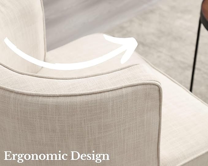 Barrel Chairs Set of 2 Mid-Century Modern Accent Chair with Solid Wood Leg Upholstered Reading Arm Chairs Linen Fabric Waiting Room Round Side Chairs for Small Spaces Living Room Bedroom Office, Beige