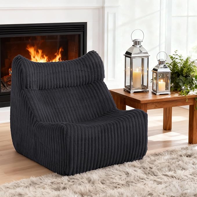 Bean Bag Chairs, Giant Bean Bag Chair for Adults, Memory Foam Lounge Chair, Comfy Lazy Floor Chair, Bean Bag Sofa for Living Room, Bedroom and Office, Single Bean Bag (Black)