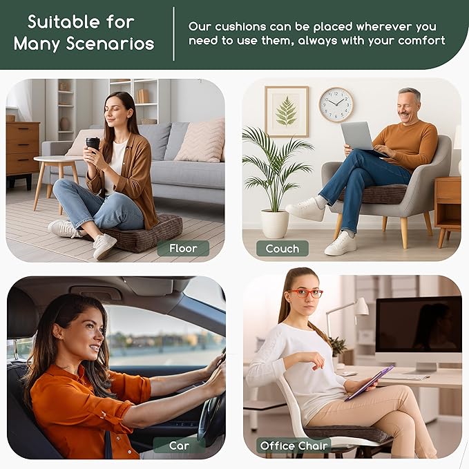 Tufted Corduroy Recliner Seat Cushion for Elderly, High Density Foam Large Square Seat Cushion for Recliner Chair, Floor Pillow, Office Chair, Car, No Pressure on Thighs, 20x20x4