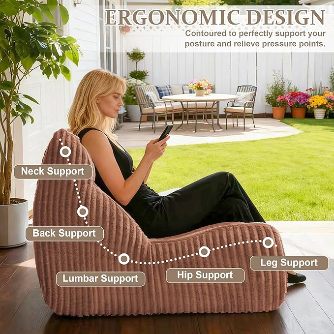 Bean Bag Chairs, Giant Bean Bag Chair for Adults, Memory Foam Lounge Chair, Comfy Lazy Floor Chair, Bean Bag Sofa for Living Room, Bedroom and Office, Loveseat Bean Bag (Brown)