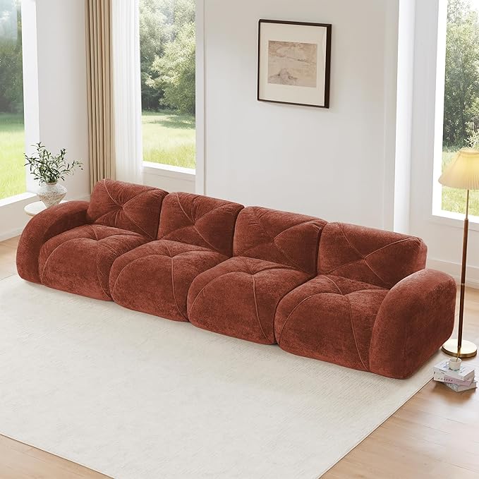 Modular Sectional Sofa with Free Combination,Oversized Boneless Floor Couch for Living Room & Lounge,Velvet 4-Seater Sectional Couch with Comfortable Deep Seat,No Assembly Needed