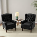 DREAMSIDEA Accent Chair, Upholstered Armchair with Button Tufted High Back & Solid Wood Legs, Comfy Wingback Reading Single Sofa Chair for Small Spaces, Living Room, Bedroom (Leather Black, Set of 2)