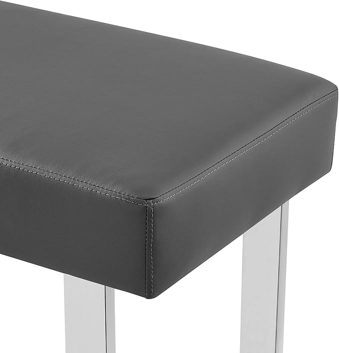 Armen Living Amanda Bench in Grey Faux Leather and Chrome Finish 48 x 19 x 18