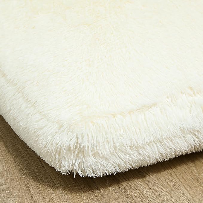 HOMCOM Bean Bag Chair Floor Sofa Bed for Adults, Thick Long Folding Sofa Bed 54 x102 in, Wall Couch Sleeper Chair Floor Mattress for Living Room, Cream White