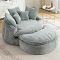 54" Oversized Round Chaise Lounge Indoor Boneless Bean Bag Chair with Movable Ottoman Fluffy Comfy Reading Chair Large Circle Cloud Couch Sleeper Sofa Bed for Living Room, Bedroom, Blue Gray
