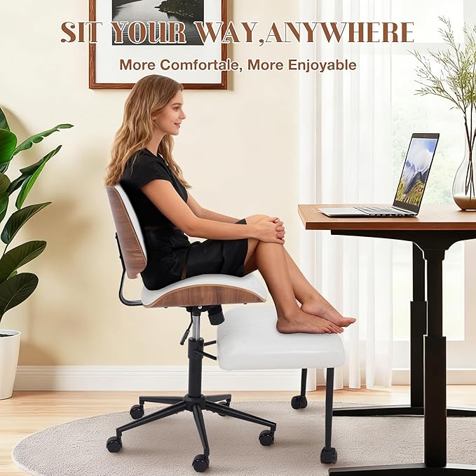 Azaeahom Ergonomic Cross Legged Office Chair with Wheels, Height Adjustable & 360°Swivel for Meditation, Desk & Yoga - Wide Criss Cross Design, Kneeling Chair - White