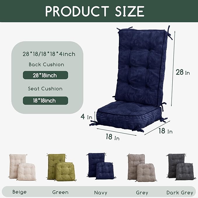 HIGOGOGO Rocking Chair Cushion with Corduroy Cover (Without Chair), 46 x 18 Inch Supportive Cushion, Overstuffed Chair Cushion,Navy