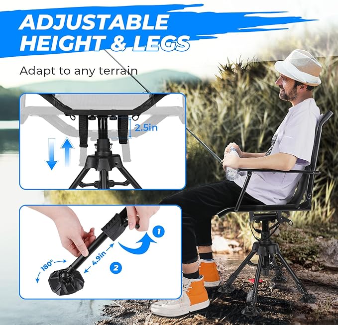 KEMIMOTO Hunting Blind Chair 360 Degree Silent Swivel, 300 Lbs Height Adjustable Quick Folding Portable Comfortable Hunting Deer Fishing Ground Chair