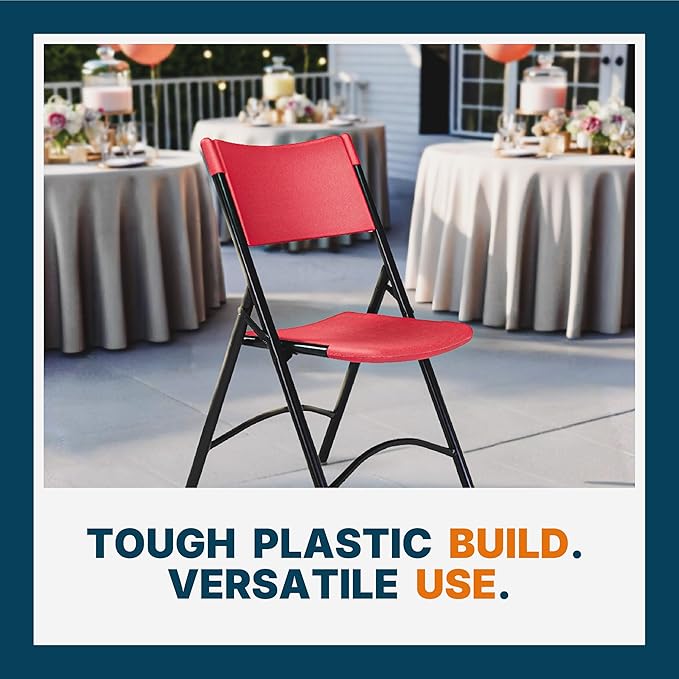OEF Furnishings OEF600 Series High Back Folding Chairs, Blow-Molded Polyethylene Commercial-Grade Seating for Indoor and Outdoor Use, 500 lb Weight Capacity, 4-Pack (Red)
