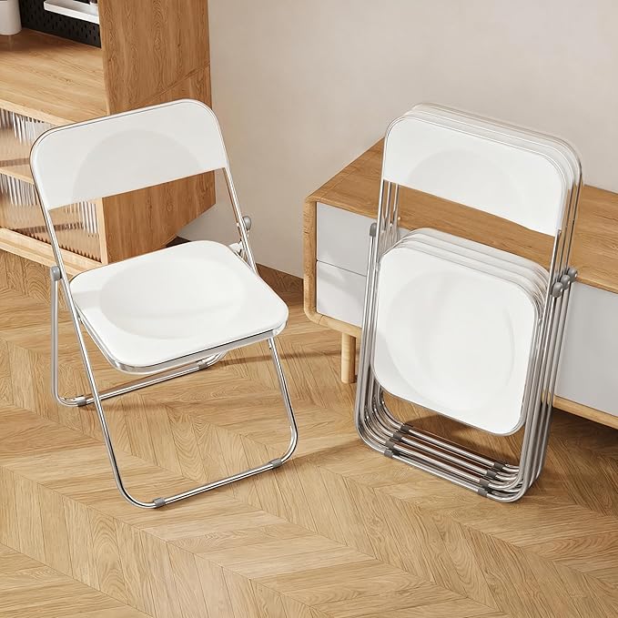 Folding Chair 4 Pack Acrylic Foldable Portable Plastic Chair,Easy to Use and Store Comfortable Portable Party Chairs for Home,Office,Party,Comfy