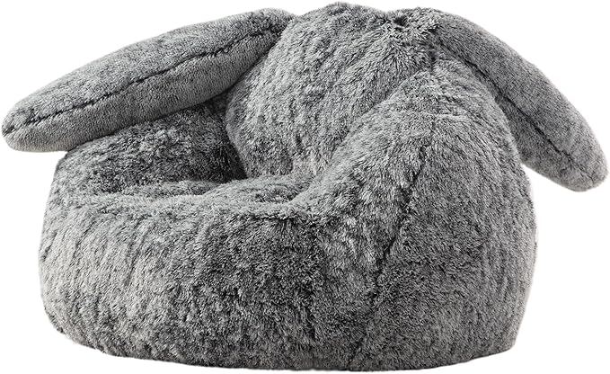 Bean Bag Chair for Adults Kids Giant Fluffy Plush Bean Bag Sofa with Filler Faux Fur Rabbit Shaped Beanbag Chairs Comfy Accent Floor Couch for Gaming, Reading in Bedroom, Living Room, Dorm