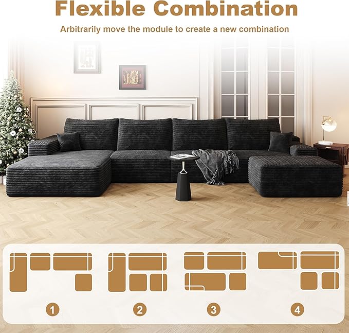 AUGOP 136" Sectional Couches for Living Room Modern Modular Sofa with L-Shape Couchs Upholstered Boneless Couch Deep Seat Sectional Couch with Chaise (Black, Left Facing Chaise+3Seaters+Ottoman)