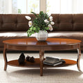 LZAREAL Coffee Table with Storage Oval Solid Wood Coffee Table Antique Farmhosue Living Room Table Rustic Center Table for Living Room Guest Room Reception Room Waiting Room, Brown Walnut Color