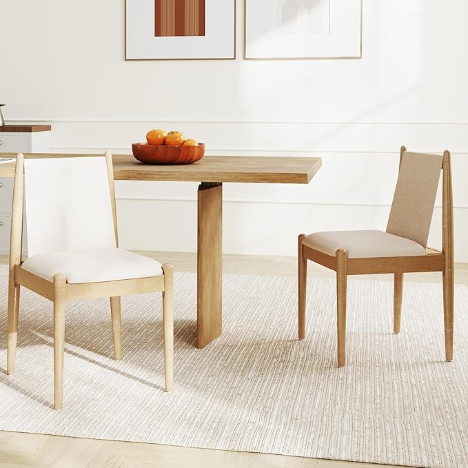 DUOMAY Upholstered Linen Beige Dining Chairs Set of 4, Wooden Armless Kitchen Chairs with Natural Legs and Sturdy Frame for Dining Room, Restaurant, Living Room