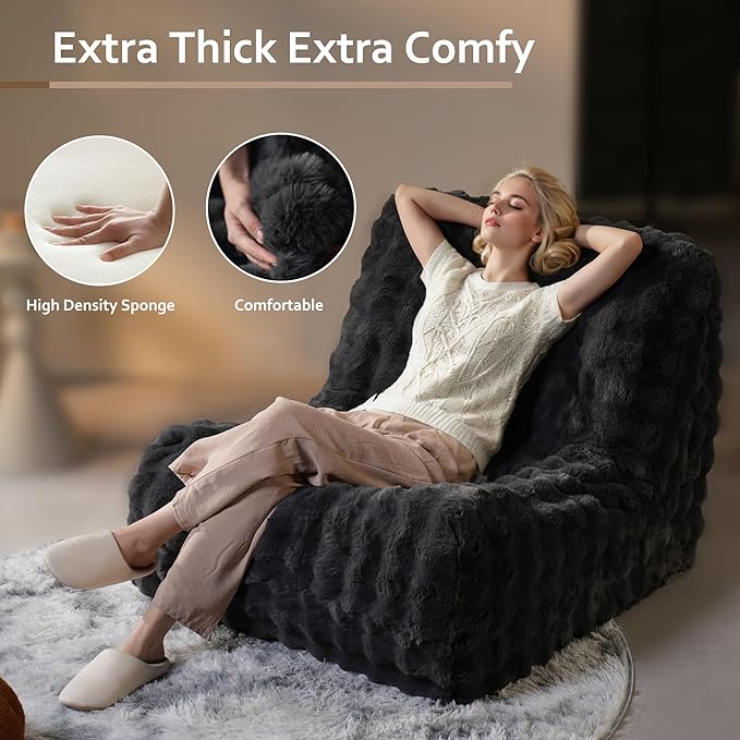 HOOOWOOO Giant Bean Bag Chair,Fireside Floor Beanbag Chair for Adult Kids,Comfy Single Sofa Couch for Bedroom,Living Room,Office (Dark Gray, Standard)