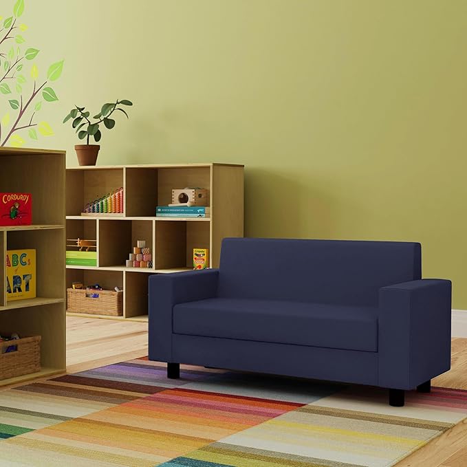 Factory Direct Partners SoftScape Inspired Playtime Classic Reading Sofa, Children's Commercial-Grade Upholstered Furniture for Home, Daycare, Preschool, Library; Comfy Modern Design - Navy, 14473-NV