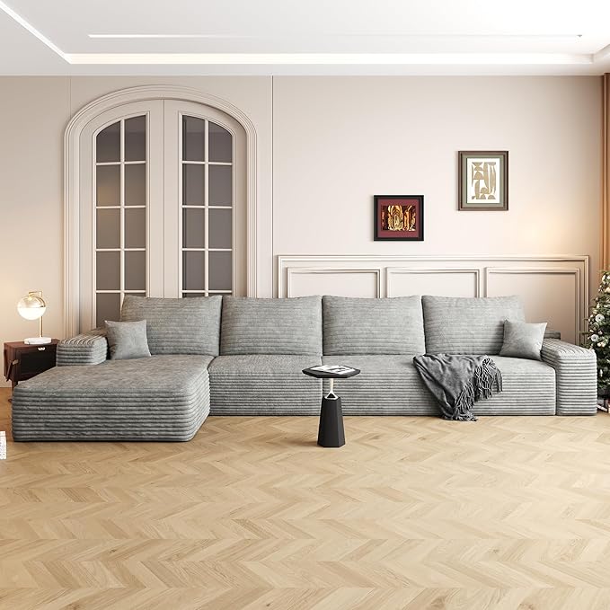 AUGOP 136" Sectional Couches for Living Room Modern Modular Sofa with L-Shape Couchs Upholstered Boneless Couch Deep Seat Sectional Couch with Chaise (Grey, Left Facing Chaise+3Seaters)