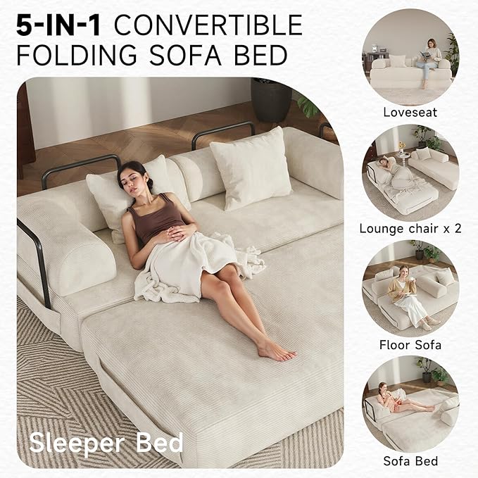 79" Folding Convertible Sofa Bed Floor Mattress Sleeper Sofa Boneless Loveseat with Fixed-Shape Frame Connecting Zippers for Living Room Bedroom Small Space