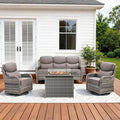 Pugire Luxury High Back Patio Furniture Set with Fire Pit Table & 6-Inch Thick Cushions, 4-Pieces Outdoor Furniture with Swivel Chairs, Wicker Conversation Set for Porch, Balcony, Deck and Yard