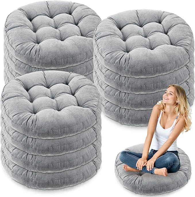 Jerify Floor Pillow Cushions 22 x 22 Inch Round Square Large Meditation Floor Pillow for Classroom Adult Meditation Picnic Party Cushion for Seating Gift Christmas(Round,Light Gray,12 Pcs)