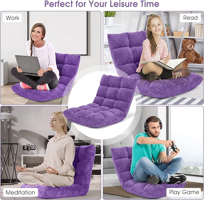 GORELAX Memory Foam Floor Chair, 14-Poistion Adjustable Reading Gaming Chair Recliner, Folding Cushioned Meditation Chair with Back Support, Padded Lazy Sofa for Adults, Kids