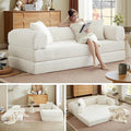 Chorlenimi Boneless Couch Futon Sofa Bed Sectional Couches for Living Room,Cloud Couch with Sleeper Sofa,Sofas for Living Room Oversized Corduroy Upholstered (White, 76 Inches (No Iron Frame))