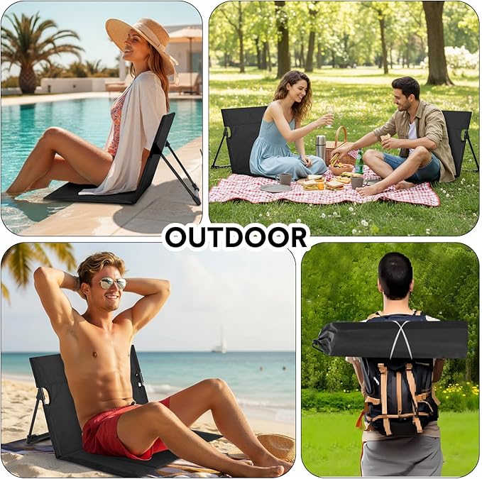 Jetec Foldable Floor Backrest Chair Portable Camping Chair with Storage Bag Light Weight Lazy Seat for Indoor Outdoor Bed Ground Park Lawn Concerts Beach Hiking