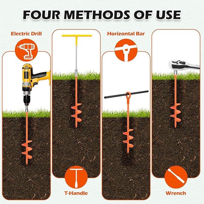 Camitlli 4 Pack 18" Fully Welded Ground Anchors Shed Anchor Kit with 1/8" Galvanized Cable, Heavy Duty Earth Anchors High Wind Screw in for Trampoline Swingset Tent Greenhouses (Orange)