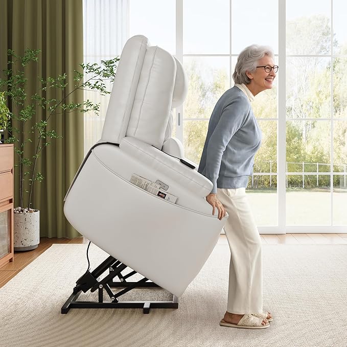 Power Lift Recliner Chair, Easy Lift Assist for Elderly, 3-Position Recline, Storage Pockets & Cup Holders, USB Charging Ports, Remote Control Operation, Living Room or Bedroom Comfort, White
