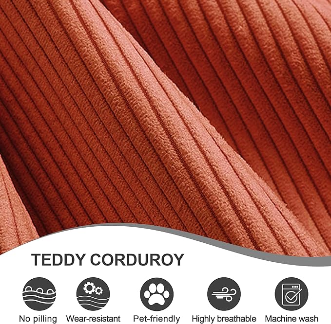 Carzzi-Life 79" Convertible Sofa Bed with Pillows, Corduroy Folding Sleeper Sofa with Fixed-Shape Frame, Boneless Couch for Living Room Bedroom, Floor Sofa Lounge No Assembly Required (Orange)