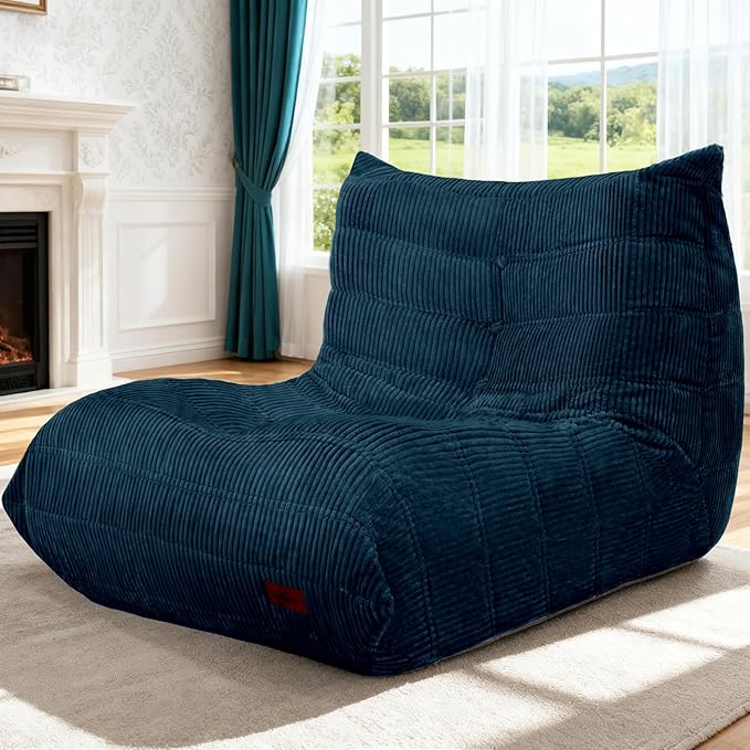 Bean Bag Chair,Giant Beanbag Chairs for Adults,Comfy Large Fireside Chair Lazy Sofa,Corduroy Bean Bag Lounger with Memory Foam Filled,Floor Sofa Couch for Home,Dorm,Living Room (Navy Blue)