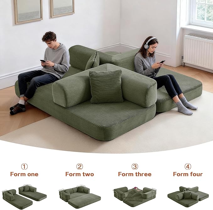 KEIKI 75" Modern Floor Sofa Bed with Convertible Blanket Pillow,Enhanced Frame Stability,Compressed Sleeper Couch for Living Room