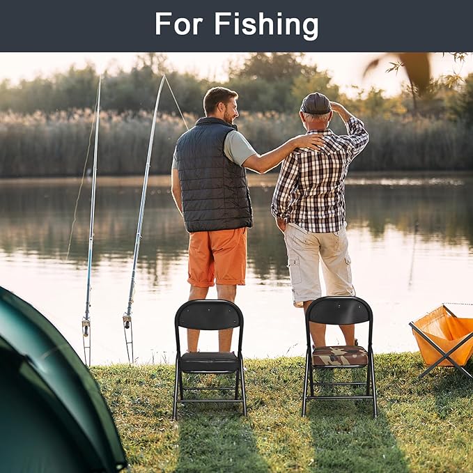 fusehome Mini Padded Folding Chairs, Garage Stool, Portable Camping Chair with Cushion, Lightweight Lawn Chair, for Outdoor Sports Events, Patio, Fishing, Hiking, Hunting, Picnic, Beach (Black 2 Pack)