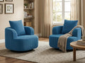 Furnimart 360° Swivel Barrel Accent Chair Set of 2, Round Upholstered Comfy Lounge Chair, Corduroy High-Resilienc Foam Single Sofa, No Assembly Wide Seat for Living Room, Bedroom, Apartment (Blue)