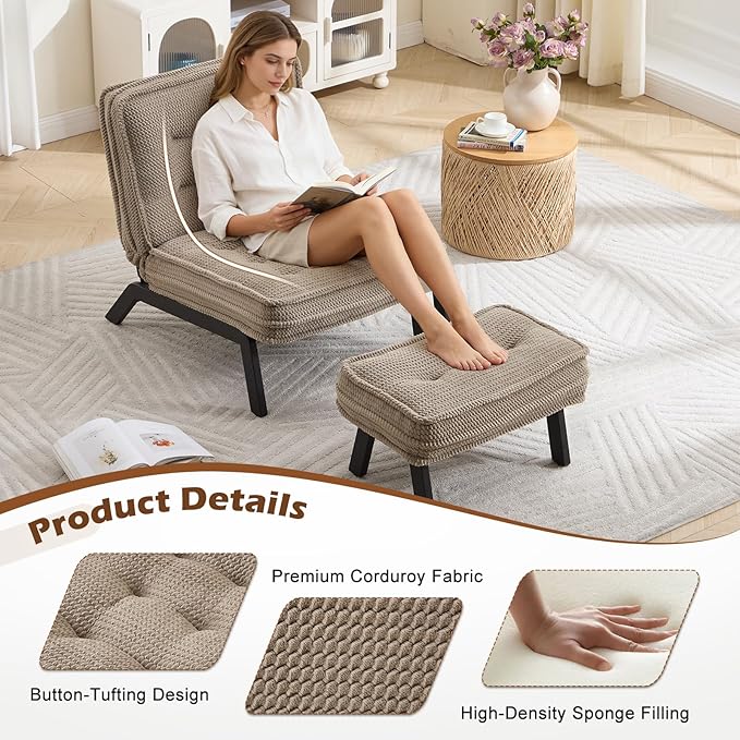 ANJ Accent Chair with Ottoman Adjustable Backrest, Living Room Chair Tufted Upholstered Lounge Chair with Footrest Set, Modern Chair Cozy Reclining Chair for Reading Room Bedroom