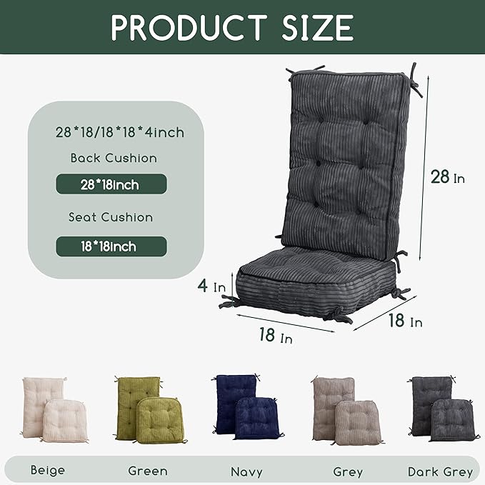 HIGOGOGO Rocking Chair Cushions with Corduroy Cover (Without Chair), 46 x 18 Inch Supportive Cushion, Overstuffed Chair Cushion,Dark Grey