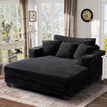 HUSFU 60'' Oversized Chaise Lounge Chair Indoor, Fluffy Plush Faux Fur Upholstered Sleeper Sofa Bed, Chaise Lounge Reading Chairs w/USB&Type C Port, Cozy Lazy Couch for Living Room, Black