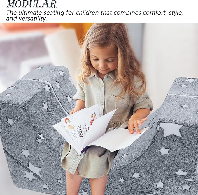 MeMoreCool Toddler Foam Climbing Couch – Modular Kids Sofa with Slide & Stairs | Convertible Sectional Play Couch for Babies & Toddlers, Glow‑in‑The‑Dark Stars, Soft Foam Playroom Furniture